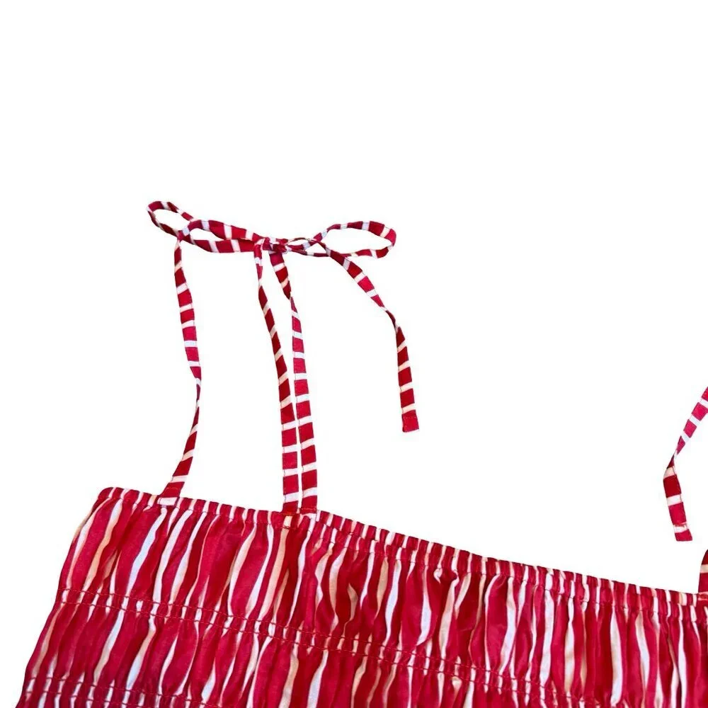 J. Crew Red White Cropped Spaghetti Strip Crop Top Shirt Ruched Size Medium